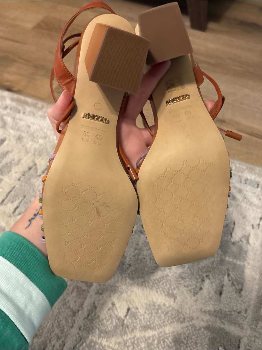 Arezzo Orange Multi-String Lace-Up Sandals - Picture 4 of 6